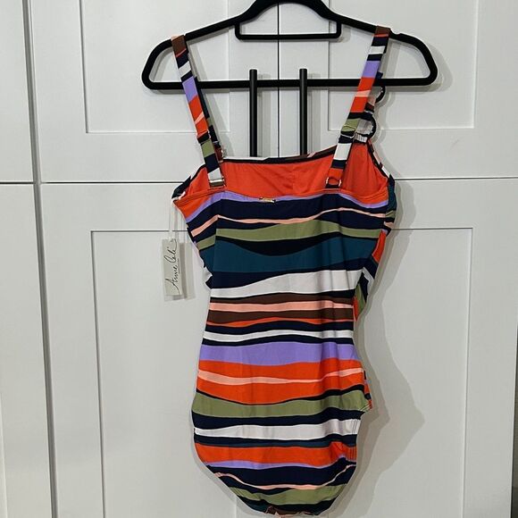 Anne Cole Ring Strap Multicolor Striped One Piece Swimsuit - Sz 12 NWT - Picture 6 of 11